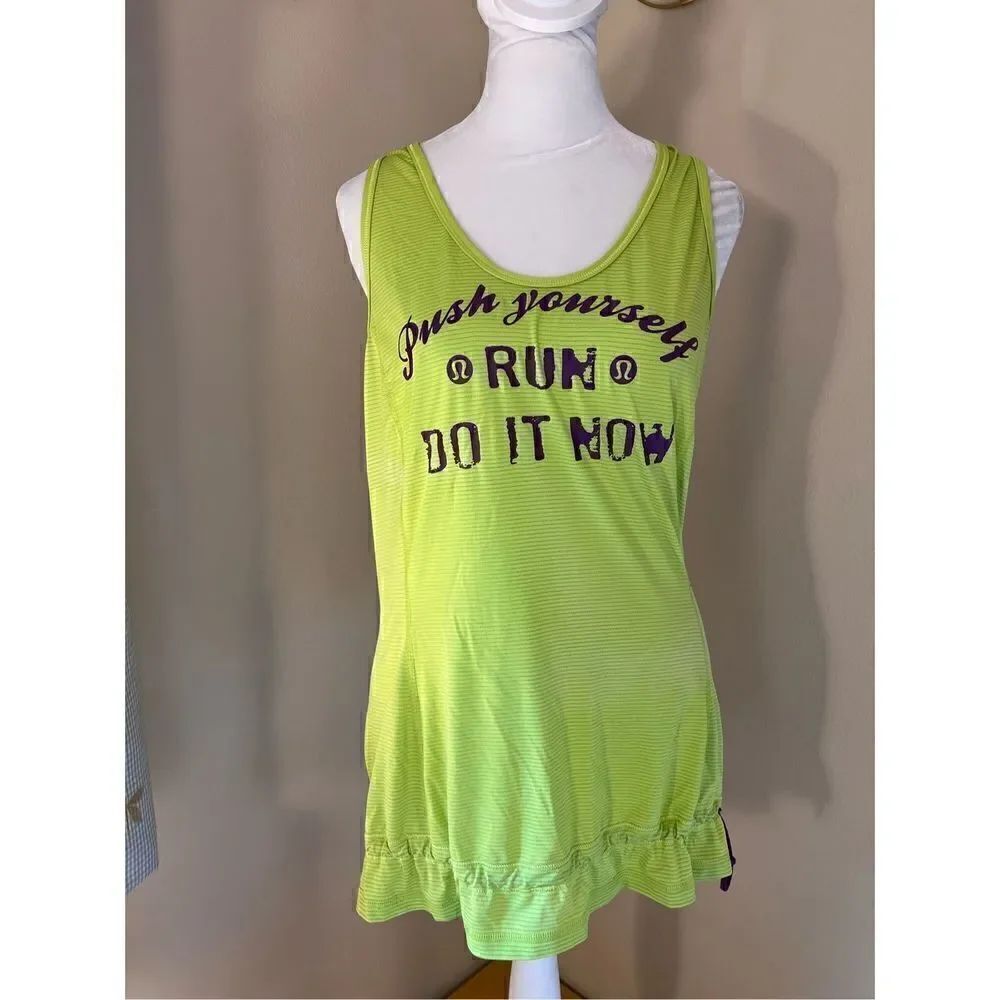 Lululemon Neon Yellow Green Push Yourself Run Do It Now Tank Size 8